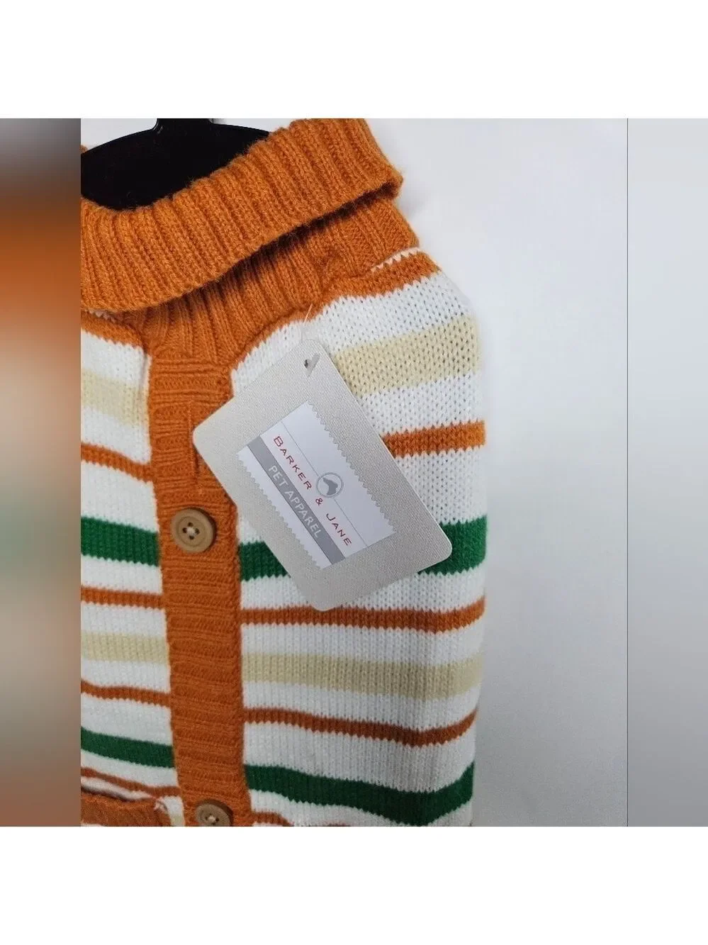 BARKER & JANE Sweater Orange Cream Brown Green Stripe Acrylic Size Medium